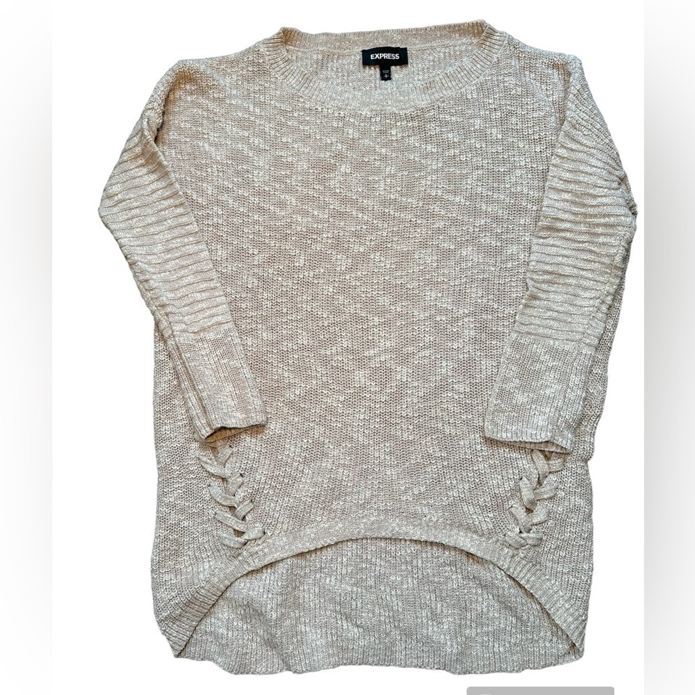 Express Marled Knit Sweater Lace Up Sides Hi Lo Hem Pullover Women's Small